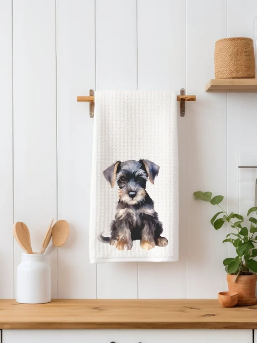Miniature Schnauzer Puppy Waffle Weave Decorative Kitchen Tea Towel